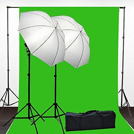 ePhoto Photo Studio Portrait Complete Lighting KIT with 6x9' CHROMAKEY Backdrop and Compact Support System T69GB By ePhoto