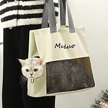Go Out Cat Bag, Portable Pet Canvas Shoulder Carrying Bag - Pet Gear View 360 Pet Carrier Tote Bag for Cat Dog Rabbit (Beige)