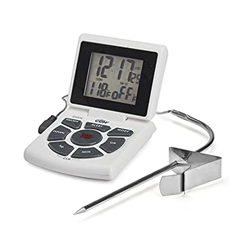 CDN Digital Probe Cooking, Cooling Thermometer, Smoker Oven Grill Candy Deep Frying, Multifunctional ThermometerTimerClock with Loud Alerts, Stainless Steel ProbePot Clip, White or Silver DTTC-W