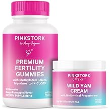 Pink Stork Fertility Gummies + Wild Yam Cream for Women: Folate, Myo-Inositol Vitamin Gummies + Hormonal Balance Cream for Menstrual Cycle, Reproductive Health, and Conception Support