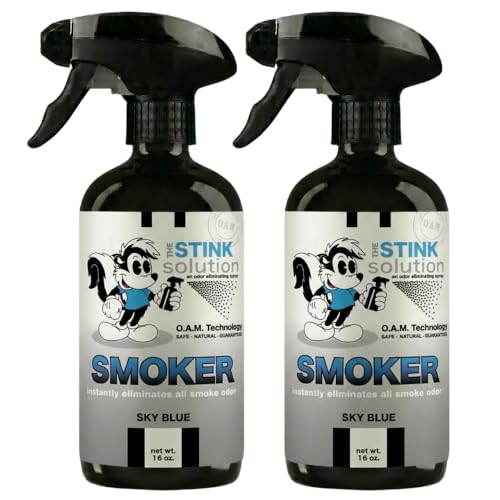 The Stink Solution Smoke Odor Eliminator Spray - Completely Remove Smoke Smell From House, Car, Clothes, Hands, Hair, More - Best Odor Eliminator For Smoke - Sky Blue Fragrance - 2 16 oz Bottles