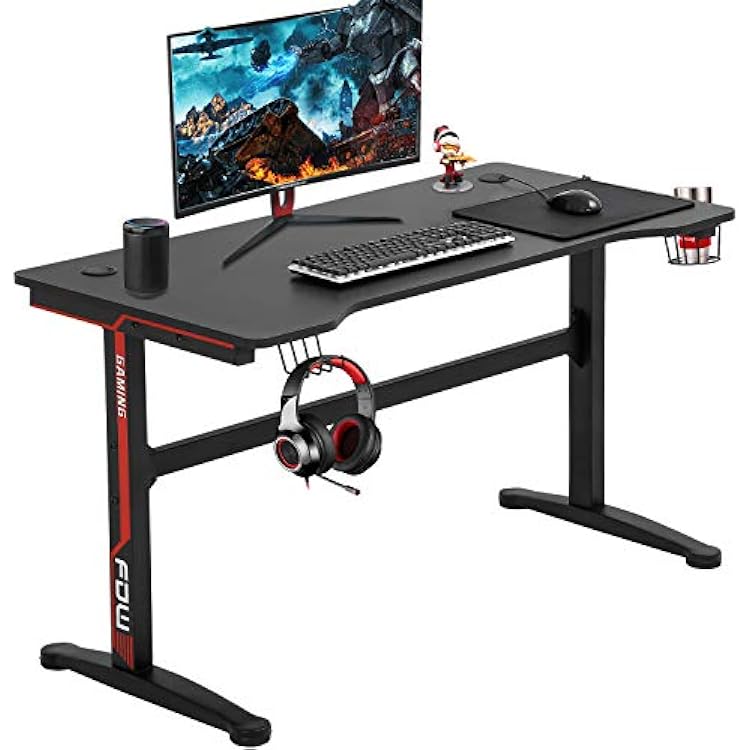 BestOffice Gaming Desk Computer Desk Home Office Desk Extra Large Modern Ergonomic PC Carbon Fiber Writing Desk Table with Cup Holder Headphone Hook