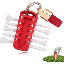 2 in 1 Golf Tee Height Tool & Golf Tee Holder Set, Adjustable Golf Training Aid with 5PCS Golf Tees and Keychain, Precision Tee Height Setter for Consistent Swings (Red)