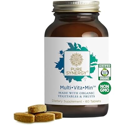PURE SYNERGY MultiVitaMin | Vegan Multivitamin Made with Organic Whole Foods | Twice Daily Supplement for Men and Women | Core Nutrients for Energy, Mood, Immune, and Bone Health 60 Tablets