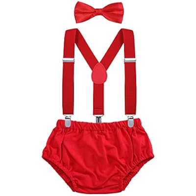 AWAYTR Baby Boys Cake Smash Outfit - First Birthday Party Suspenders Bow Tie Bloomers Set