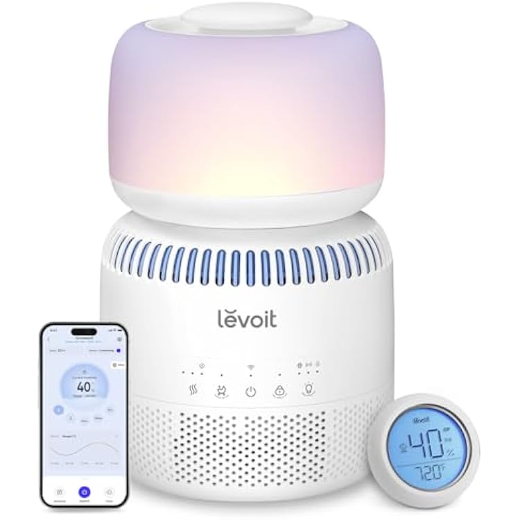 LEVOIT Evaporative Humidifiers for Bedroom Baby, Dual Air and Water Filters, Separate Sensor, Blue Light Free for Nursery Nightlight, Auto Dry, Smart Control & Alexa, Auto Mode, 3.8L Tank for 36H