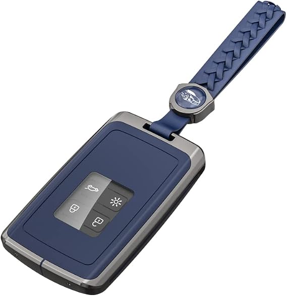 Zinc Aolly Cover Shell for Renault 4 Buttons Car Key Fob,Keyless Smart Card Case Holder Fit to Clio/Megane/Kadjar/Captur/Dacia Duster，accessoried with Keychain - Blue