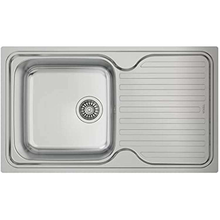 Teka Classic 1C 1E 50 cm Built-in Sink, Reversible, with 1 Bucket and Drainboard, High Thickness Sheet, Rectangular, Soundproof, Stainless Steel