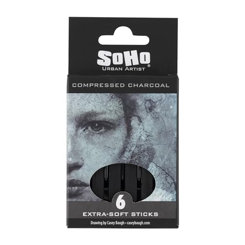 Soho Urban Artist Compressed Charcoal - Drawing Charcoal for Artists, Students, Blending, Live Figure Drawing, More! - [Black - 6 Pack]