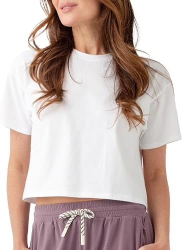Cozy Earth - Womens All Day Cropped Tee - 100% Cotton T-Shirt - Relaxed Fit - Soft & Breathable