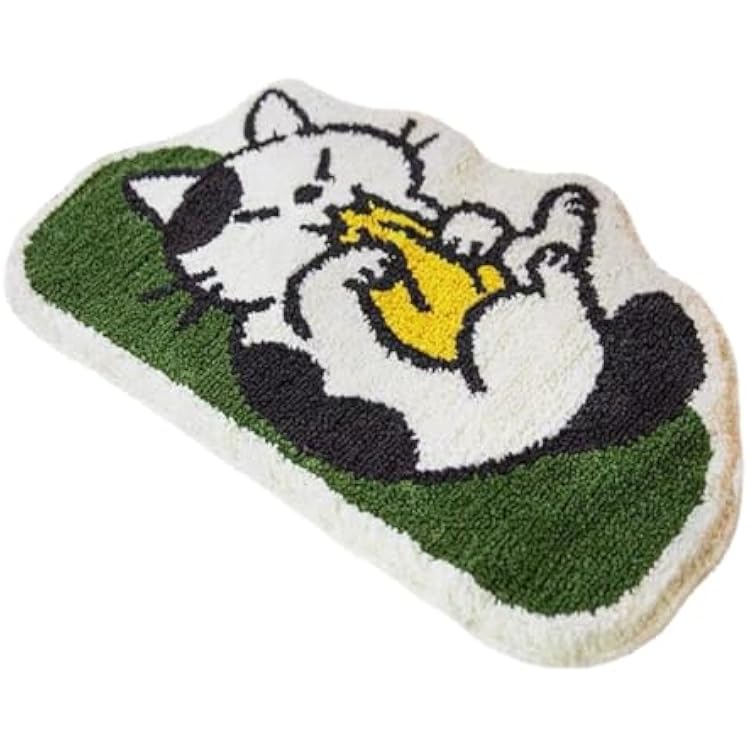 Cute Bath Mat Kawaii Kitty Cat Rug Water Absorption Non Slip Mat Soft Machine Wash Rug Mat for Bedroom Bathroom Toilet Floors Kitchen Green