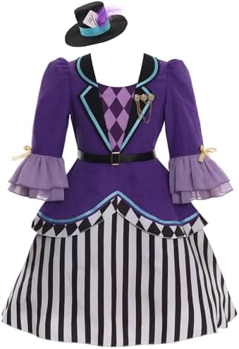 Girls Mad Hatter Costume Fairytale Alice Tea Party Dress Outfit
