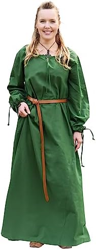 Battle-Merchant Ana Medieval Dress for Women Renaissance Faire LARP Costume, Historical Viking Style Long Cotton Gown