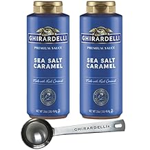Ghirardelli Sea Salt Caramel Premium Sauce 16 oz Squeeze Bottle (Pack of 2) with Ghirardelli Stamped Barista Spoon