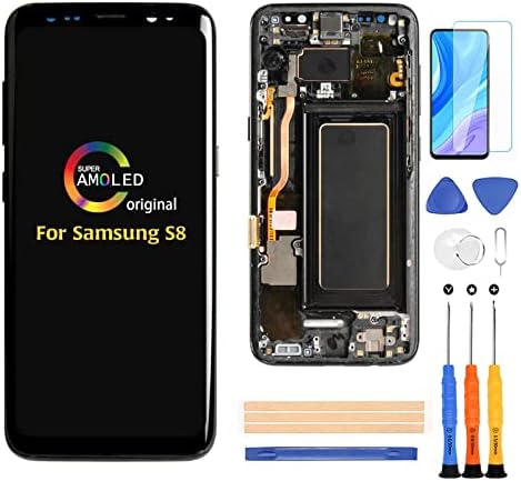 A-MIND for Samsung Galaxy S8 G950Original AMOLED 5.8inch Screen Replacement with Frame Touch Digitizer LCD Display Assembly G950A G950F G950P G950R4 T U V W,Screen ProtectorTools Black Frame