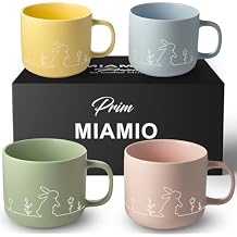 MIAMIO Spring Cup Set / 4 15 oz ceramic coffee cups in pastel colors/large coffee and tea cups in a modern design gift for women/men for Easter and spring Prim Collection (Pastel)