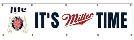 Yerchic Miller Lite Banner 2x8ft Sports Fans Flag for Garage Indoor Outdoor Room Man Cave Wall Decoration