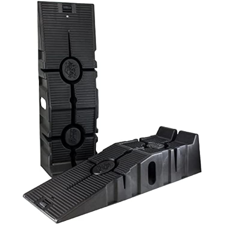 FloTool 11909ABMI RhinoRamp Vehicle Ramp Pair - Ideal for Stress-Free Home Garage Maintenance - Reduces Slippage - Works with Low Clearance Vehicles - 12,000lb GVW Capacity - Extra-Wide Design