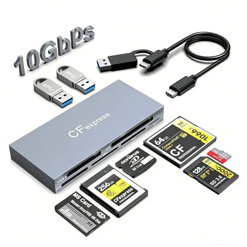 CFexpress Type B Card Reader 8 in 1, 10Gbps Multi CF Express Reader Adapter for CFexpress Type BCFXDMSTFSD Memory Card Readers Hub with 2USB Gen 3.2 Data Port for WindowsMacLinuxAndroid