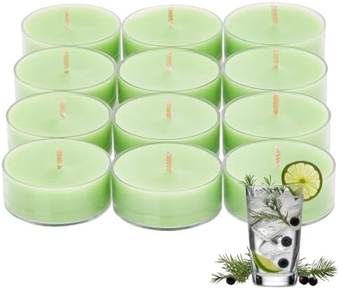 PartyLite Set of 12 Tea Lights Sampler Candles, Aromatherapy Gin & Tonic Scented Candles Gift Set, Up to 4 to 6 Hours Burn Time