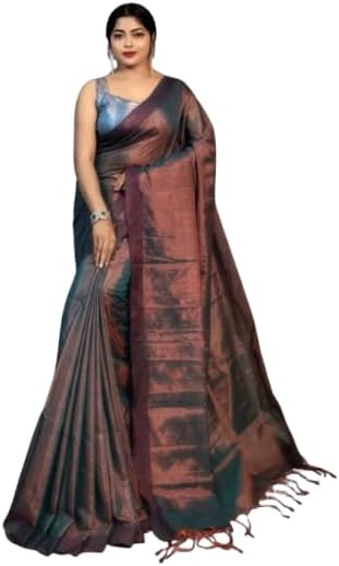 Women's Pure Raga Tissue Cotton Handloom Traditional Saree with Unstitched Blouse Piece