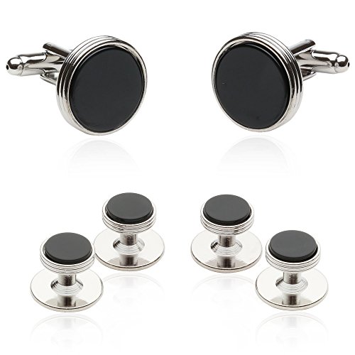 Tuxedo Cufflinks and Studs Formal Set Onyx and Silver-Tone Mens 58 Cuffs & 38 Shirt Studs Presentation Gift Box by Cuff-Daddy