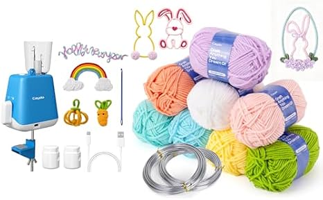 Caydo Aluminum Craft Wire and Acrylic Yarn Skeins & i Cord Knitting Machine - DIY Handicraft Making for Crocheters