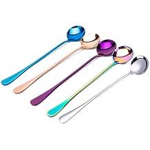 Long Handle Magic Tea Stainless Steel Multicolored Rainbow Spoon Set - 5 Pieces for Iced Tea, Ice Cream, Coffee, Milkshake, Dessert, and Cocktail Stirring