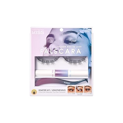 KISS Falscara DIY Lash Extension Starter Kit 10 Reusable Featherlight Eyelash Lengthening Wisps, Applicator, Bond & Seal