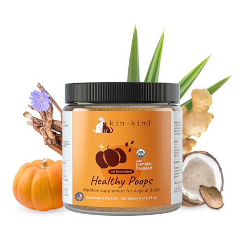 kinkind Probiotics Pumpkin Powder for Dogs - Digestive Health Support with Prebiotics & Fiber - Cat and Dog Vitamins and Supplements for Gut Health, Healthy Poops & Immune Support - USA - 4 oz