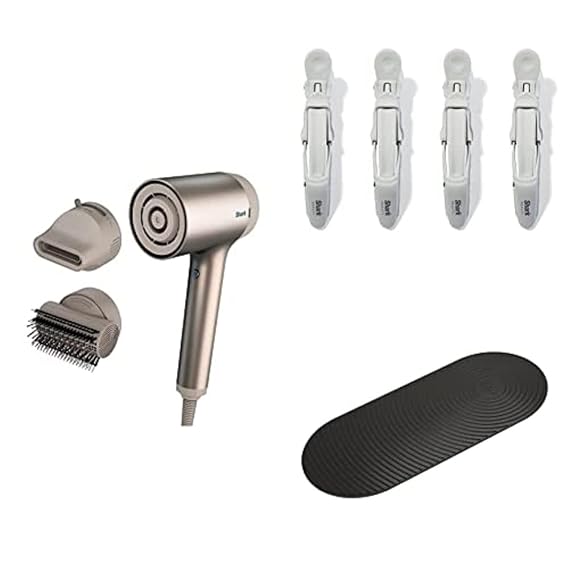 Shark HD112BRN Hair Blow Dryer HyperAIR Fast-Drying, Stone & HD100SAHCA Beauty Non-slip Alligator-style Accessory Clips, 4 Pack, Stone w/ HD100SANM Non-Slip Silicone Mat, Slate