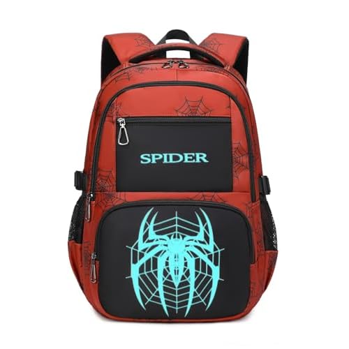 Kids Backpack Boys 18in Cool Luminous Spider Bookbag Elementary Teens School Bag Age 6-12 Compartments Red