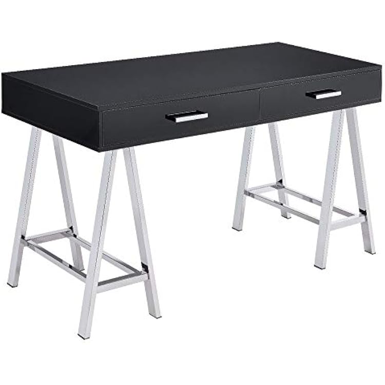 Acme Furniture Coleen Built-in USB Port Writing Desk in Black High Gloss & Chrome Finish