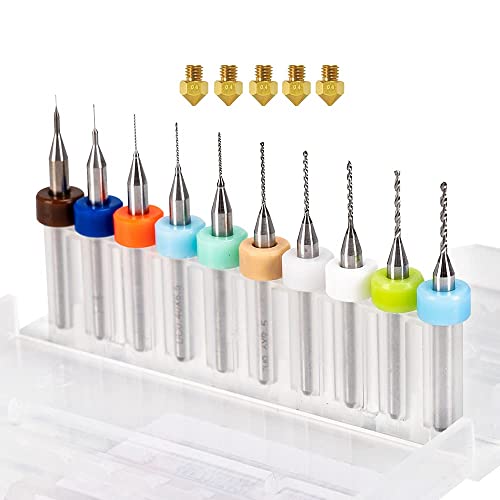 TRONXY 3D Printer Nozzle Cleaning Kit, 10 pcs 0.1-1.0 mm Needles Drill Bits  5 pcs MK8 Nozzle 0.4 mm Hardened Steel for FDM 3D Printer Extruder