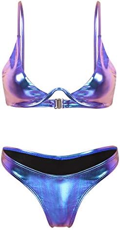 Mufeng Women's Shiny Metallic Underwire Bikini Swimsuit Two Piece Micro Swimwear Bathing Suit