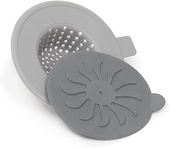 Flexible Grey Silicone Sink Strainer and Stopper for Kitchen Drains by Home Basics | Prevents Clogs and Keeps Sink Clean - Durable and Easy to Clean - Universal Fit