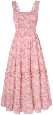 SCARLET DARKNESS Floral Dress for Women 2026 Flowy Sundress Smocked Cottagecore Dresses