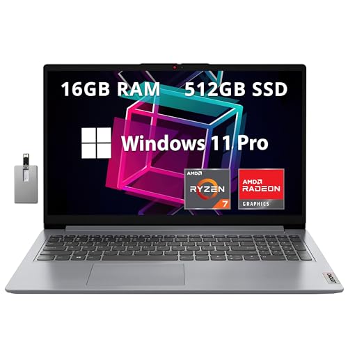Lenovo IdeaPad 1 15.6 FHD Anti-Glare Laptop, AMD Ryzen 7 5700U, 16GB RAM, 512GB PCIe SSD, AMD Radeon Graphics, HD Webcam, WiFi 6, Bluetooth, Win 11 Pro, Cloud Gray, 32GB Hotface USB Card