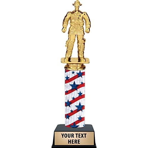 Crown Awards Fireman in Gear Trophies - 11 Red, White and Blue FD Firefighter Trophy with Customized Text Prime
