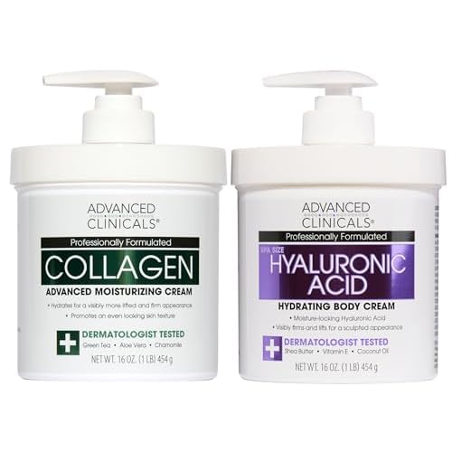 Advanced Clinicals Hyaluronic Acid Moisturizer  Fragrance Free Collagen Cream Face Moisturizer & Body Lotion 2pc Skincare Set For Women & Men Helps Reduce Appearance Of Crepey Skin & Dry Skin, 2pc