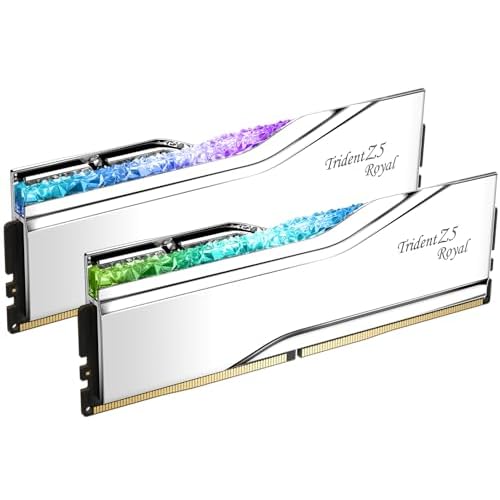 G.SKILL Trident Z5 Royal Series DDR5 RAM Intel XMP 3.0 32GB 2x16GB 7800MTs CL36-46-46-125 1.45V Desktop Computer Memory U-DIMM - Silver F5-7800J3646H16GX2-TR5S