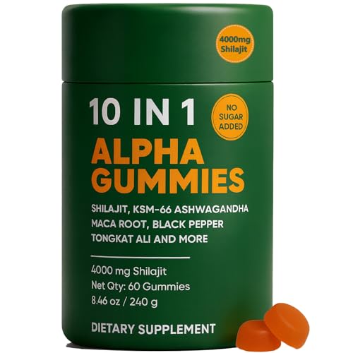 10-in-1 True Alpha Shilajit Gummies, 4000mg Himalayan Alpha Gummies for Men, Energy Boost, Immune Support, with Ashwagandha, Maca Root, Tongkat Ali, Fulvic Acid, 85Trace Mineral, No Added Sugar, 60ct