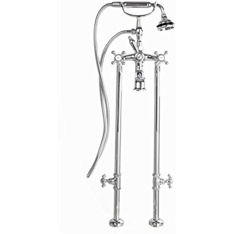 Cheviot 51173970-BN Products Free Standing Tub Filler with Stop Valves and Hand Shower All Metal Cross Handle, Brushed Nickel