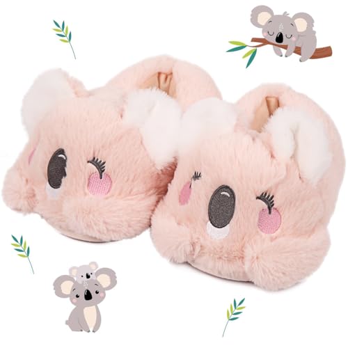 Caramella Bubble Women Cute Animal Koala Slippers Memory Foam Cotton House Shoes Anti-slip Rubber Sole Fuzzy Shoes for Adults Indoor Outdoor