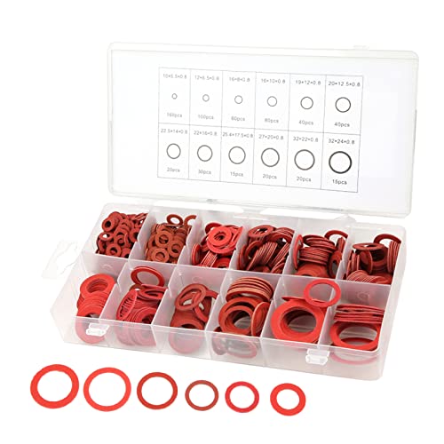 600PCS Red Steel Paper Fiber Flat Washers Assorted Kit with Storage Box for Electrical Insulation