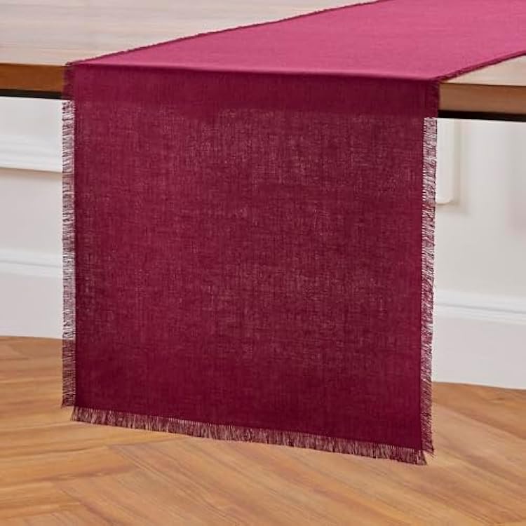 Solino Home Fringe Linen Table Runner 90 Inches Long - 100% Pure Linen Beet Dining Table Runner 14 x 90 Inch for Mothers Day, Winter