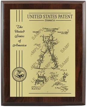 Personalized Patent Plaque, Appreciation Gift for Inventors, Patent Holders, Work Team, or Boss (10.5" x 13", Gold Metal, Coated Cherry Board)