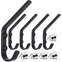 WEBI Coat Hook Wall Mounted - Heavy Duty Metal Dual Wall Hook Rack Double Prong Robe Hooks for Bathroom Kitchen Office Entryway Closet,Single Hook,Black,5 Packs