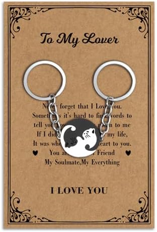 Valentines Day Gifts for Girlfriend Boyfriend 2pcs Romantic Matching Cat Keychain with Love Note Card Anniversary Wedding Birthday Christmas Gift for Wife Wifey Husband Fiance Fiancee