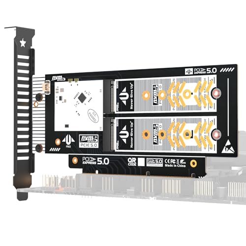 JEYI Dual NVMe PCIe 5.0 X16 Expansion Card, Supports 2 NVMe M.2 SSD 2280 up to 4TB, Raid Bandwidth 256Gbps, Bifurcation Required